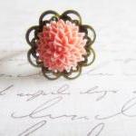 Pink Filigree Flower Ring, Bridesmaid Ring, Gift