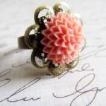 Pink Filigree Flower Ring, Bridesmaid Ring, Gift