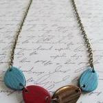 Antique Bronze Necklace, Turquoise And Red..