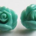 Green Flower Stud Earrings, Gift Earrings,..
