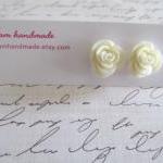 Cream White Flower Stud Earrings, Gift Earrings,..