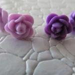 Two Pair Flower Stud Earrings, Purple And Lavender..