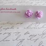 Two Pair Flower Stud Earrings, Purple And Lavender..