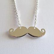 Silver Necklace, Mr. Mustache Necklace