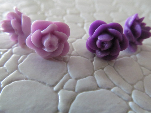 Two Pair Flower Stud Earrings, Purple And Lavender Flower Stud Earrings, Gift Earrings, Teen Earrings