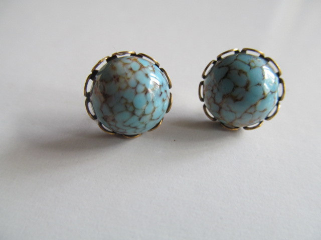 Blue Marble Stud Earrings